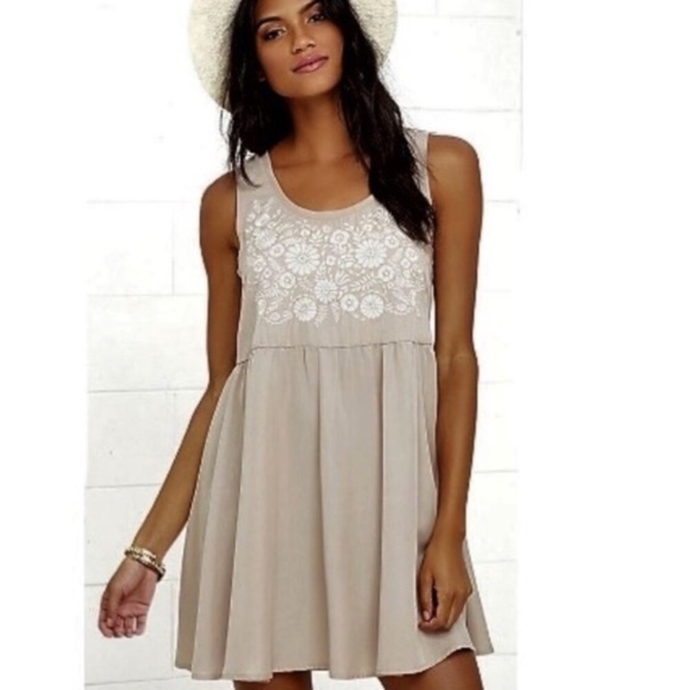 NWT Lulu's Sunflower Sweetheart Beige Mini Dress